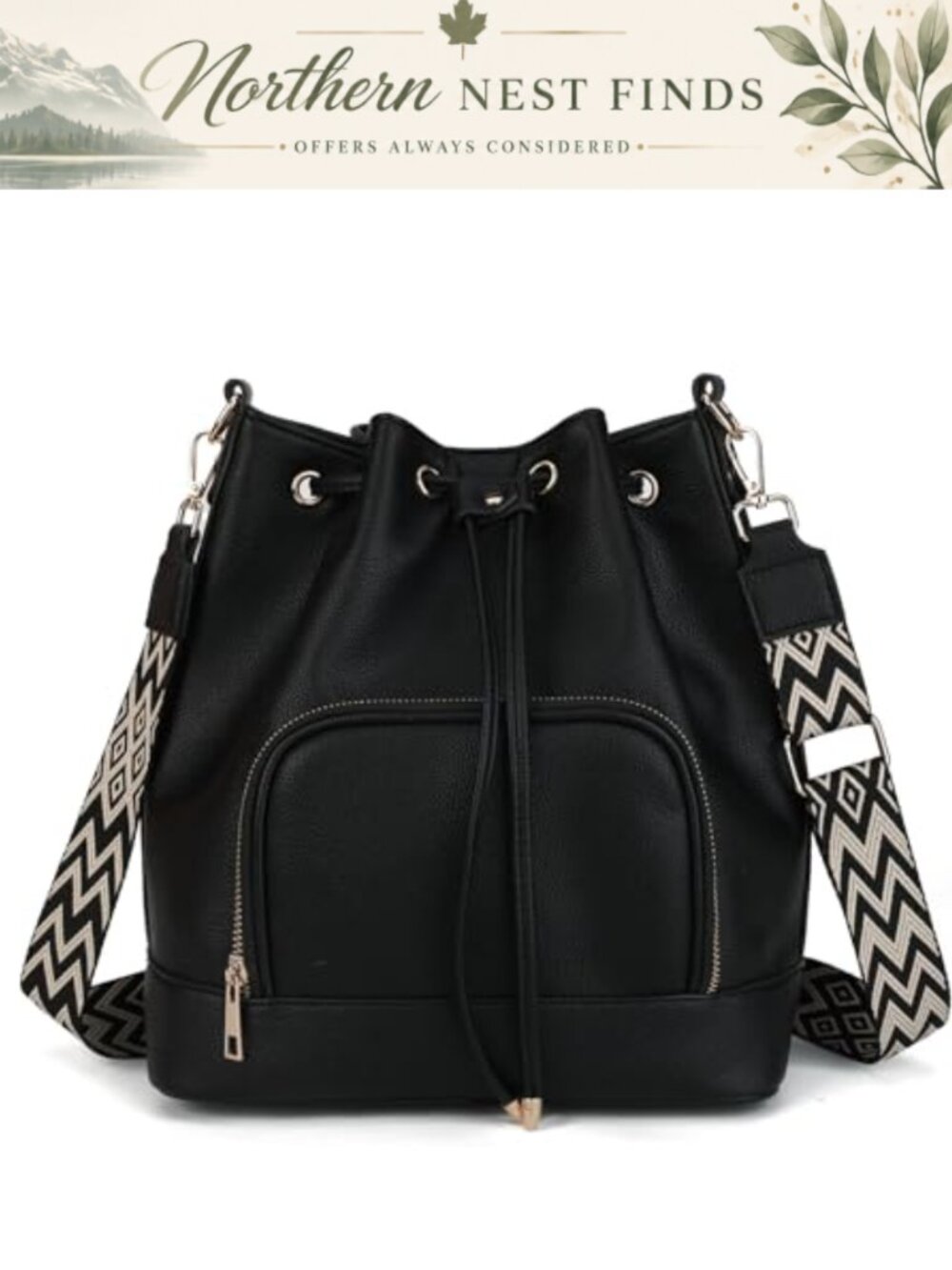 Faux Leather Bucket Crossbody Bag Medium Shoulder Purse Women